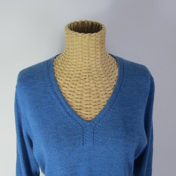 Vtg Brooks Brothers Women S / M Blue Merino Wool Silk LS Cable V Neck LS Sweater - Picture 6 of 10
